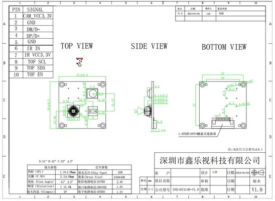 30W 640*480 Focalisation fixe avec BF20A6 1/10 pouces Capteur CMOS Interface USB 30FPS pour équipement téléphonique de vidéoconférence