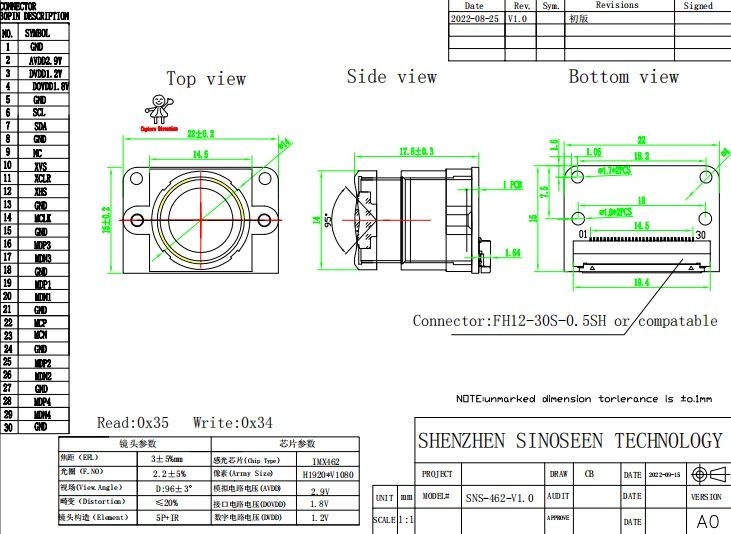 Module de caméra de l'interface 1080P de HDR 120FPS MIPI du capteur IMX462 pour la caméra d'action